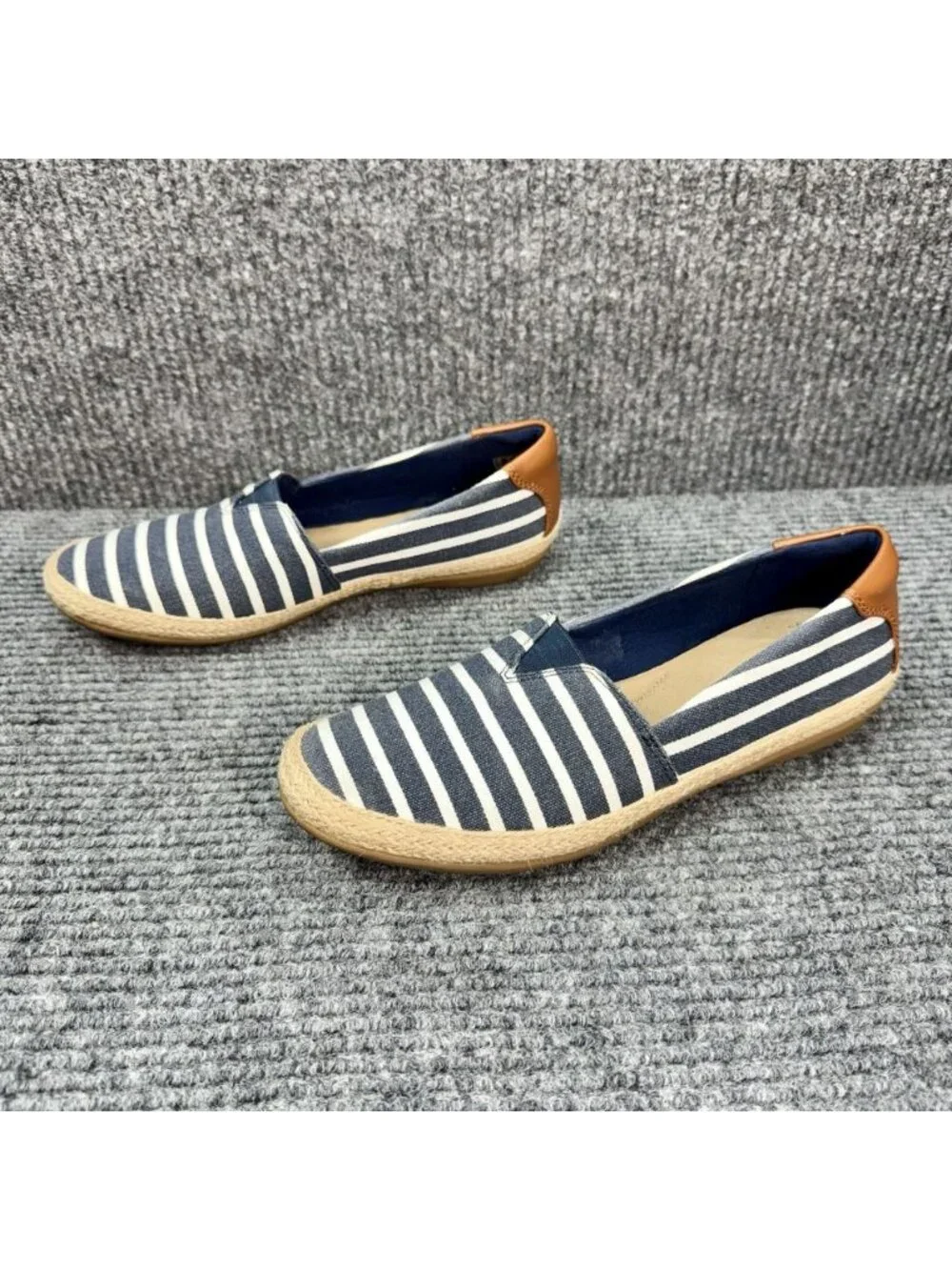 Clarks Danelly Sky Shoes Womens 8 Blue Stripe Flats Espadrille Nautical Slip On